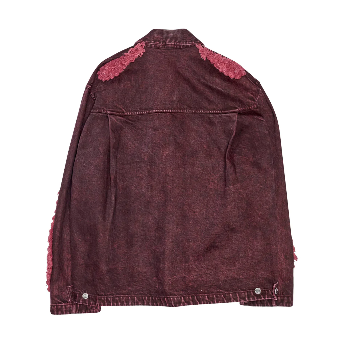 Acid Wash Denim Pleated Zip Up Jacket 'Burgundy' - Image 2