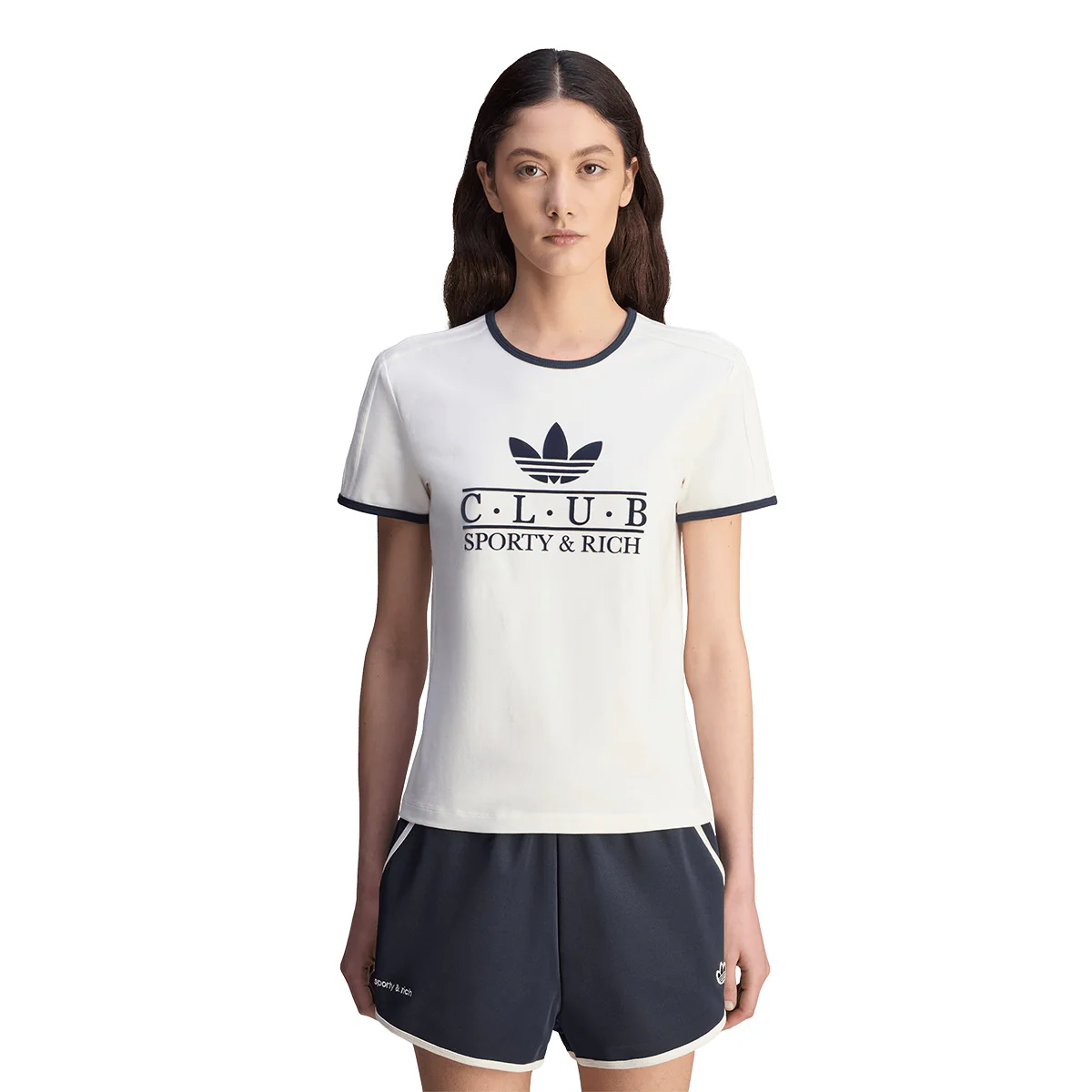 + Sporty & Rich Wmns Tee 'Core White Night Navy' - Image 3