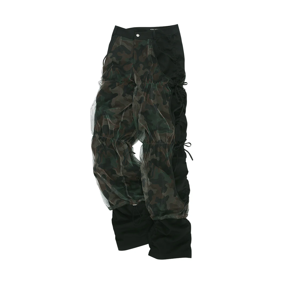 Camouflage Mesh Layered Tying Pants 'Black' - Image 2