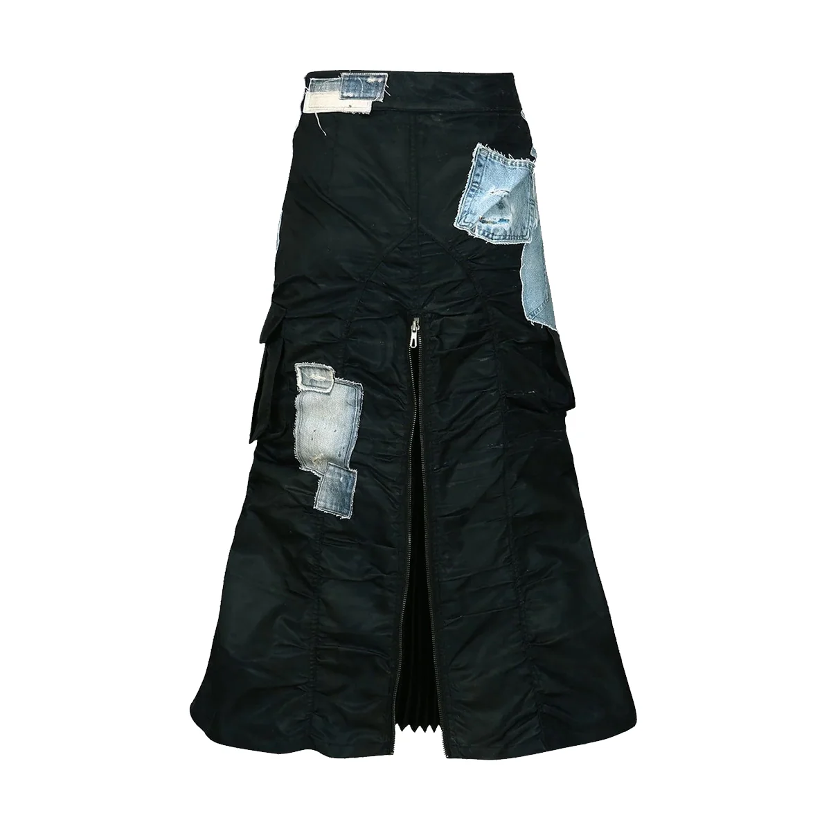 Denim Patch Coated Nylon Skirt 'Navy'