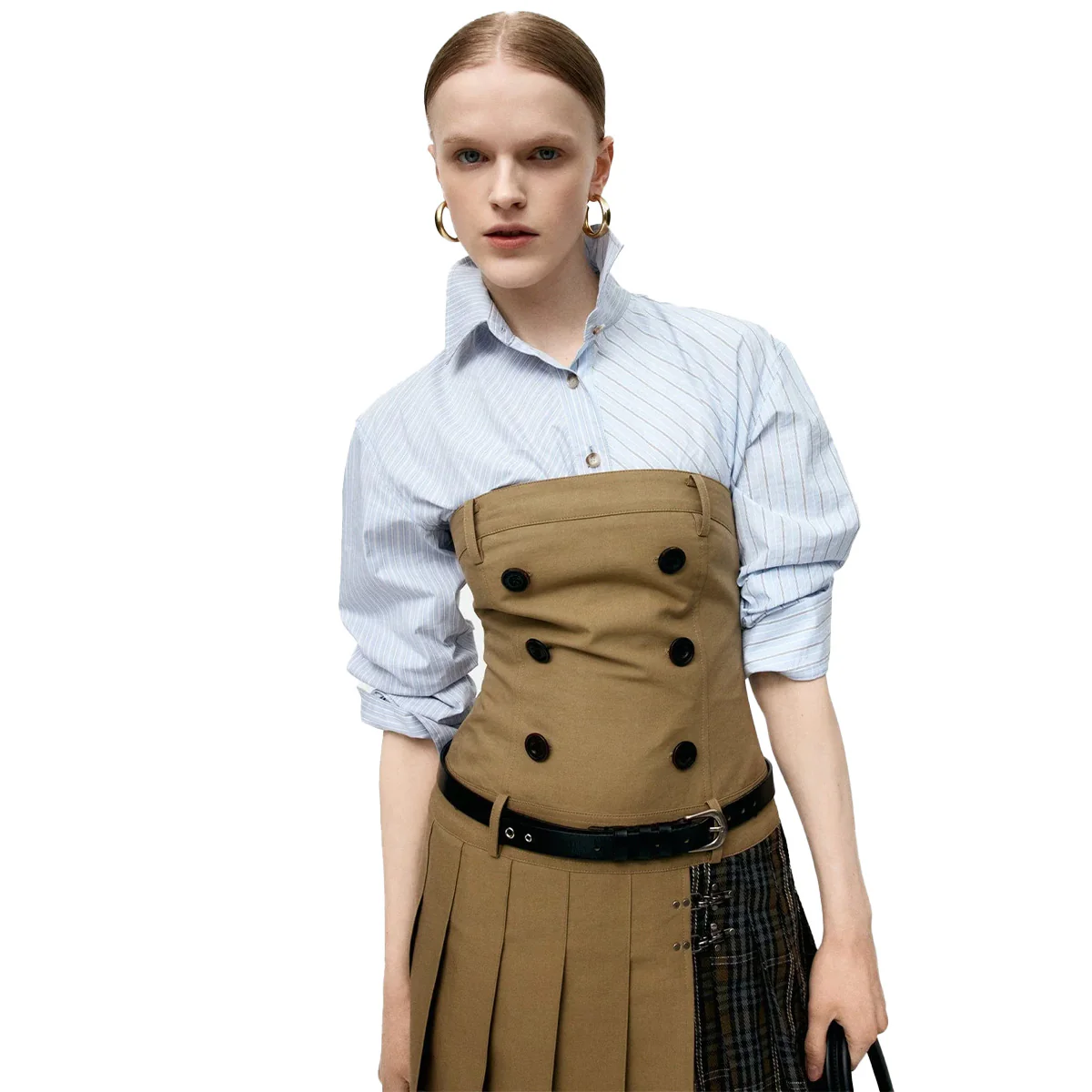 Double Pleats Trench Dress 'Khaki' - Image 5