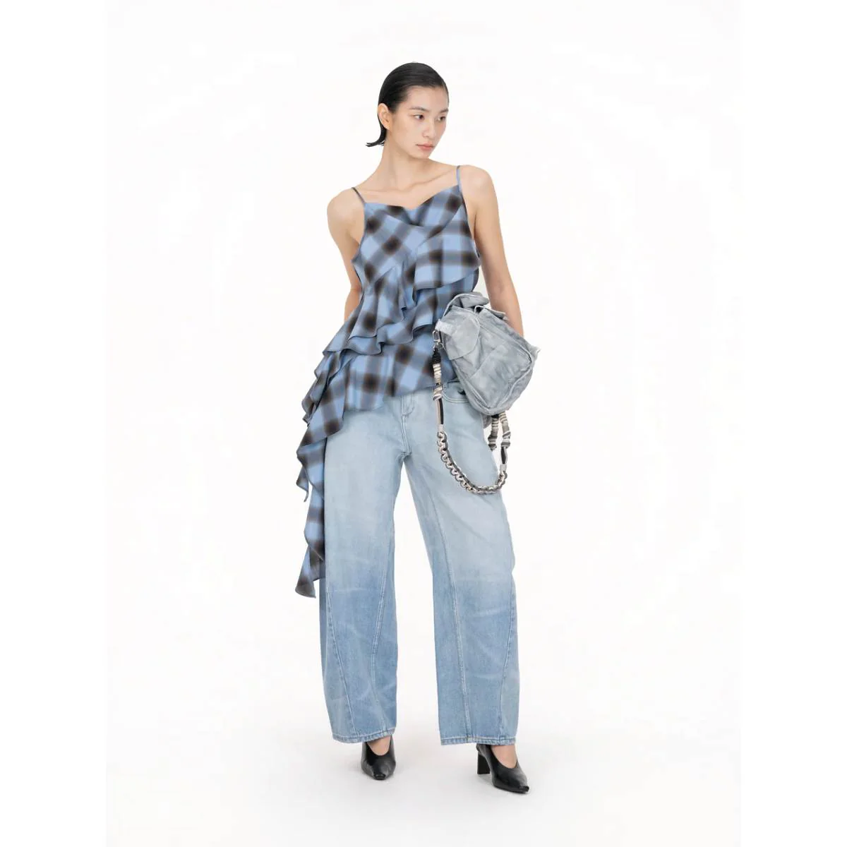 Asymmertrical Ruffle Top 'Blue Check' - Image 2