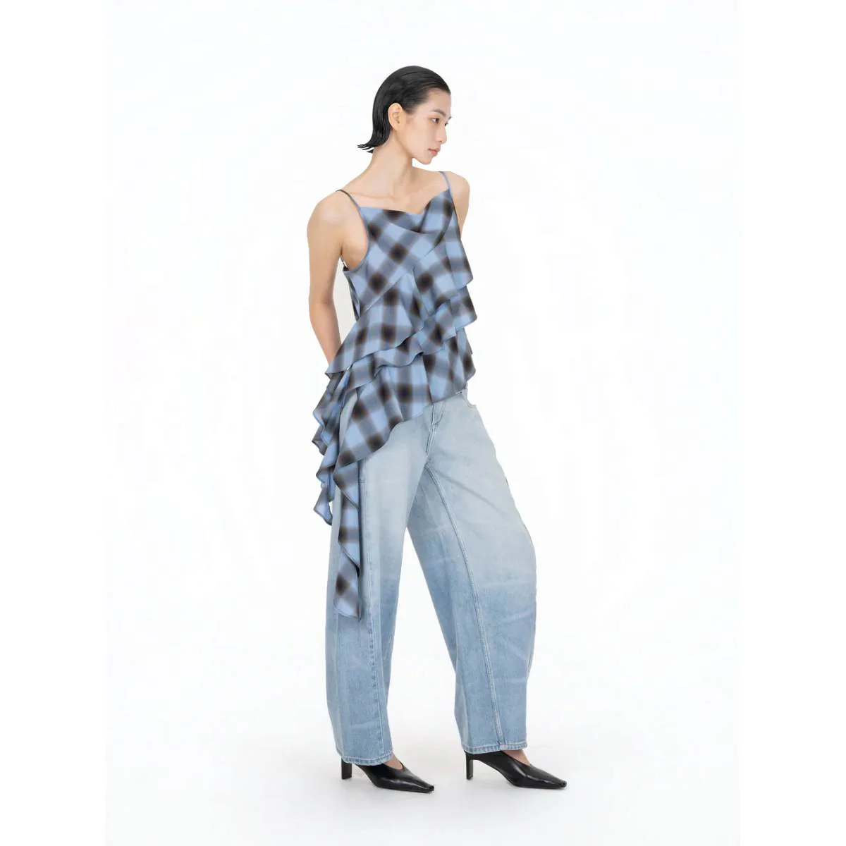 Asymmertrical Ruffle Top 'Blue Check' - Image 3