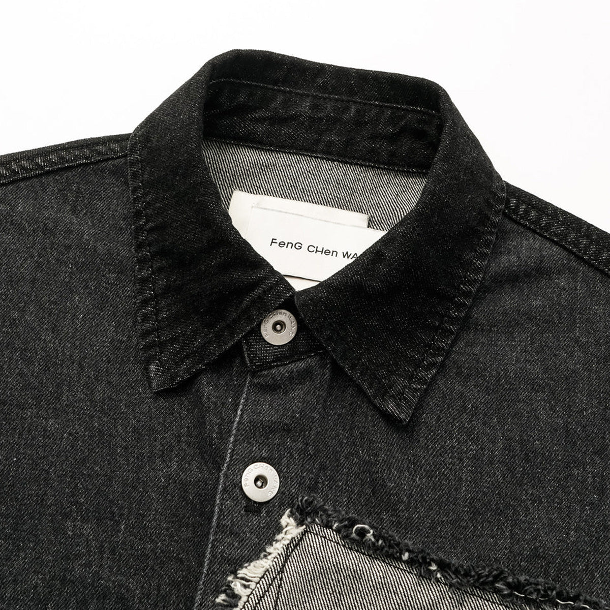 Raw Edge Patched Denim Jacket 'Black Grey' - Image 7