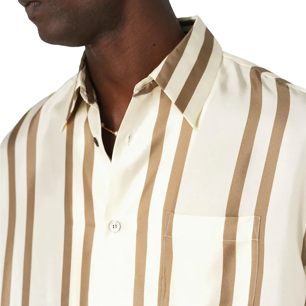 Silk S/S Button Up Shirt 'Bark Salt Stripe' - Image 3