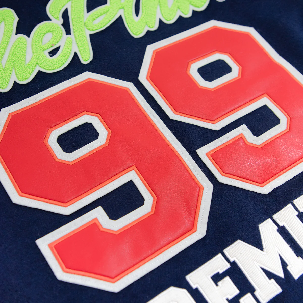 99 Varsity Jacket 'Navy Neon Green' - Image 7