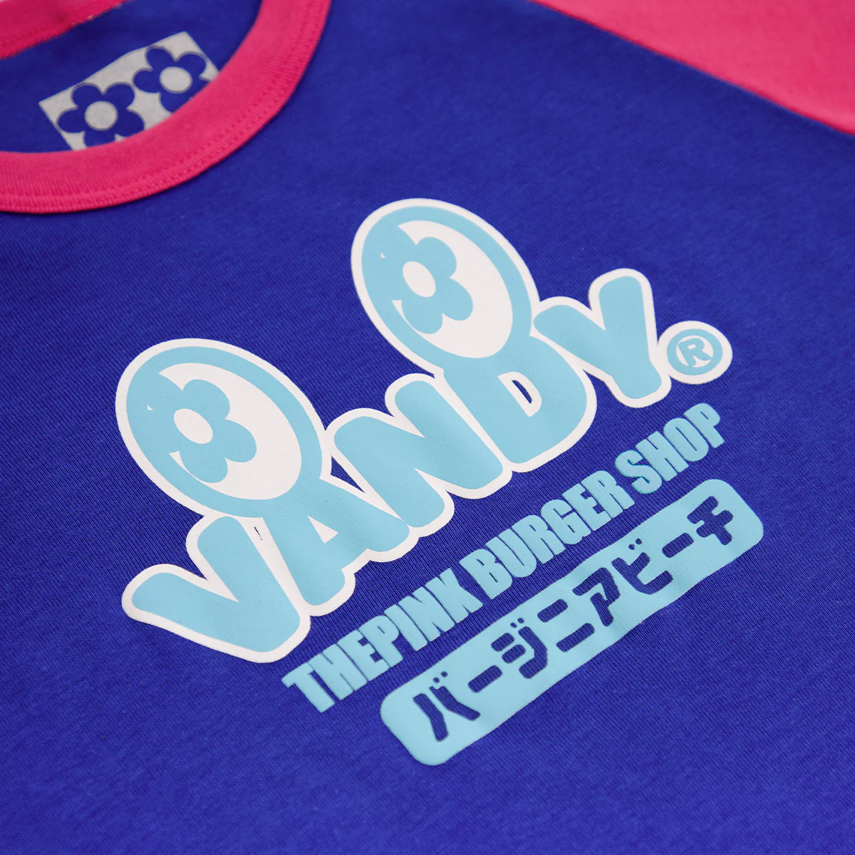 VTP Burger Shop Logo Baby Tee 'Blue Pink' - Image 3