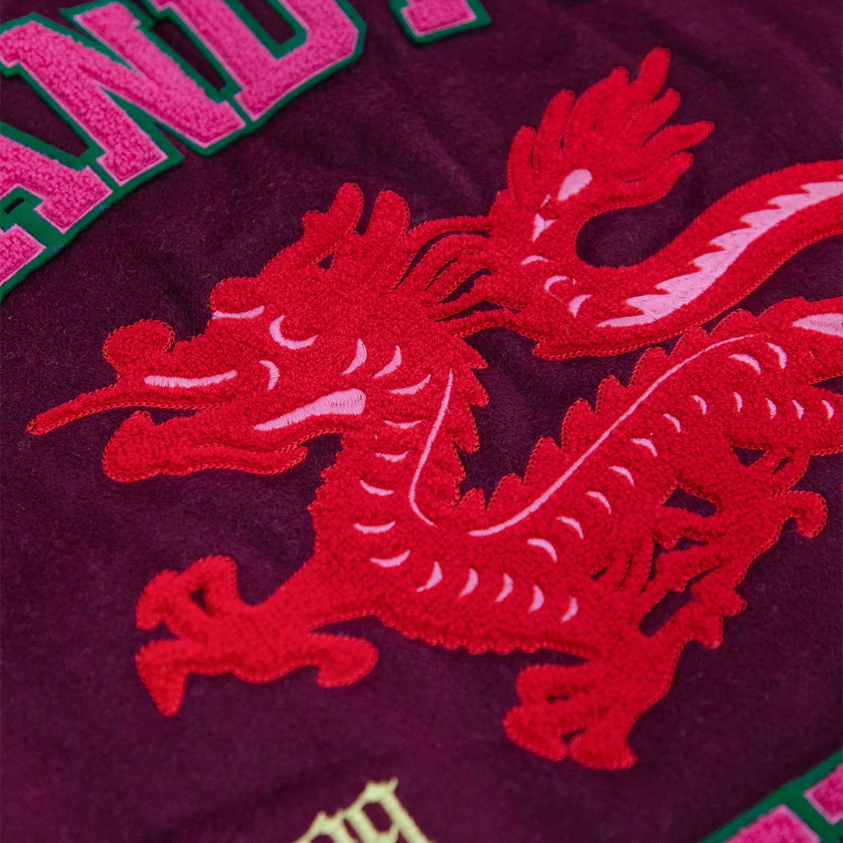 Year Of Dragon Varsity Jacket 'Maroon Cream' - Image 10